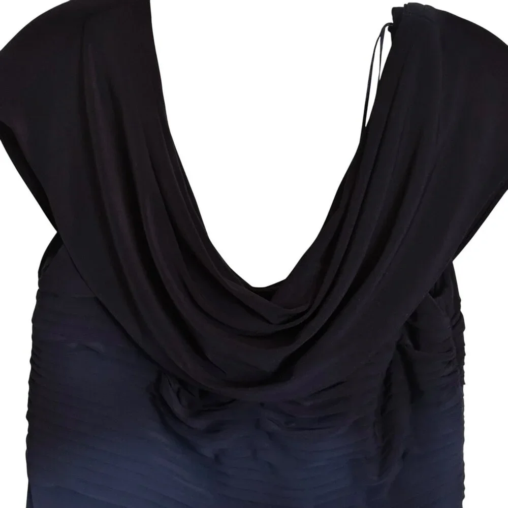 Alex Evenings SZ 8 Sleeveless Maxi Dress With Embellished Waist Draped Neck Navy